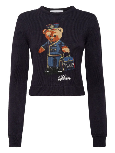  Philipp Plein Round-neck Long-sleeves Pullover Sweater - Black 