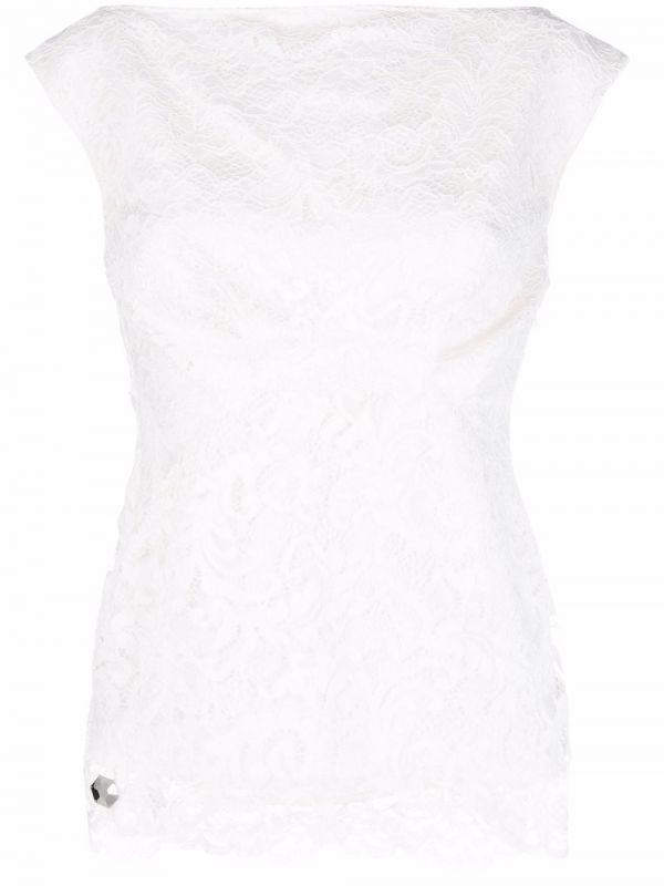  Philipp Plein Scalloped Lace Blouse - Neutrals 
