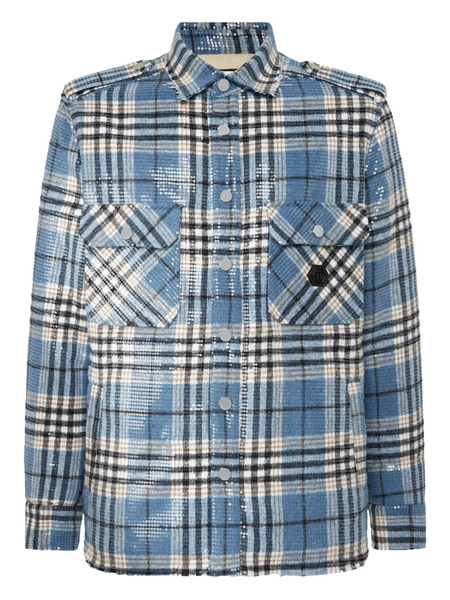  Philipp Plein Sequin-embellished Plaid Shirt - Blue 