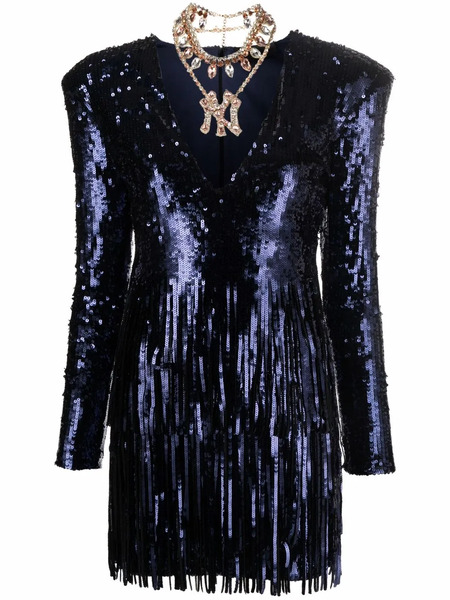  Philipp Plein Sequin-embellished V-neck Mini Dress - Blue 