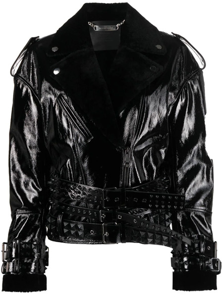  Philipp Plein Shearling-collar Patent-leather Jacket - Black 