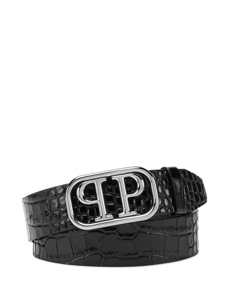  Philipp Plein Shiny Skull Leather Belt - Black 