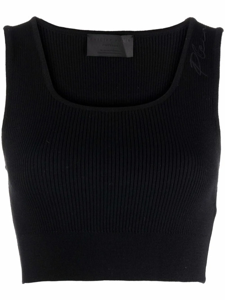  Philipp Plein Signature Wool Cropped Top - Black 