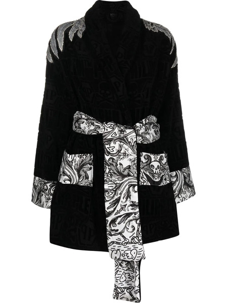  Philipp Plein Silver Eagle Short Bathrobe - Black 
