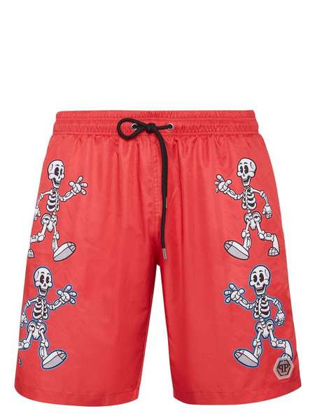  Philipp Plein Skeleton-print Swim Shorts - Red 