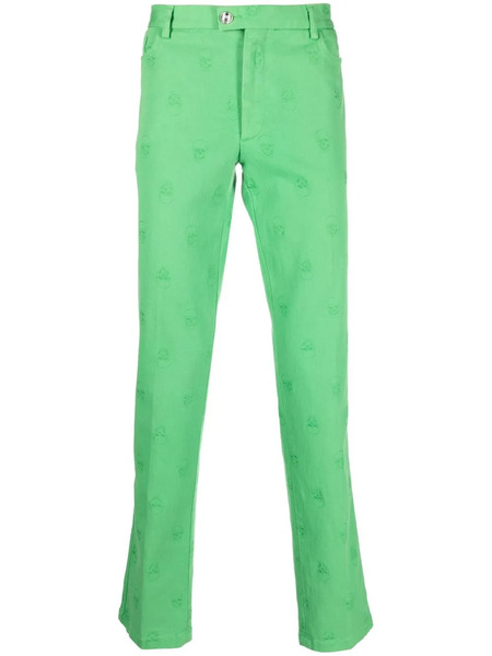  Philipp Plein Skull Embroidery Straight-leg Trousers - Green 