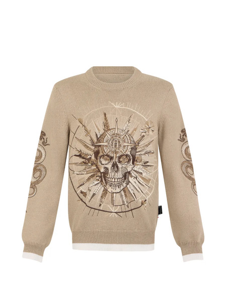  Philipp Plein Skull-print Crew-neck Sweater - Neutrals 