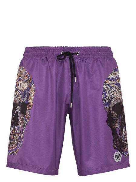  Philipp Plein Skull-print Drawstring Swim Shorts - Purple 