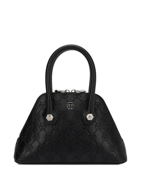  Philipp Plein Small Majestic Monogram Rhinestone Handle Bag - Black 