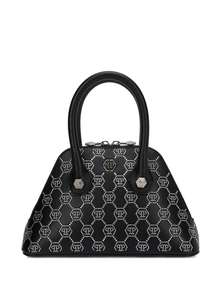  Philipp Plein Small Majestic Monogram Rhinestone Handle Bag - Black 