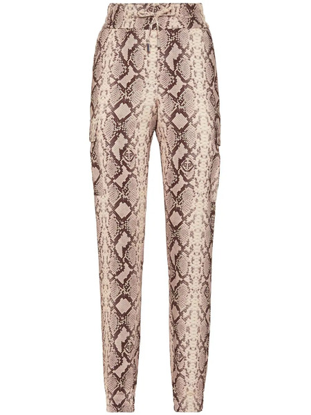  Philipp Plein Snakeskin-print Satin Cargo Trousers - Neutrals 