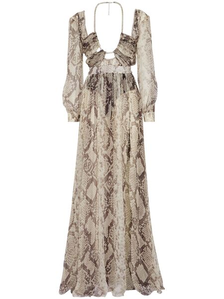  Philipp Plein Snakeskin-print Silk Maxi Dress - Neutrals 