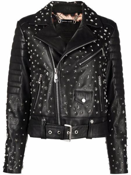  Philipp Plein Star-studded Biker Jacket - Black 