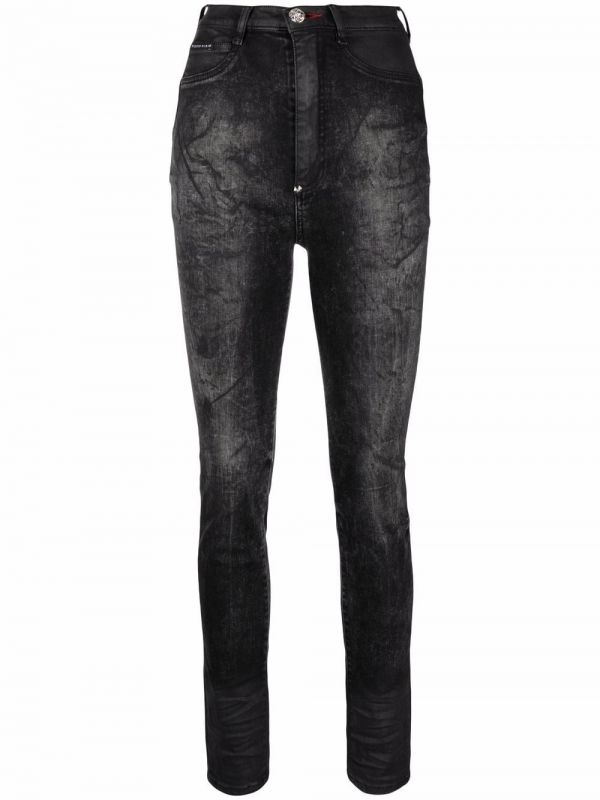  Philipp Plein Stonewashed Super High-waisted Jeggings - Black 