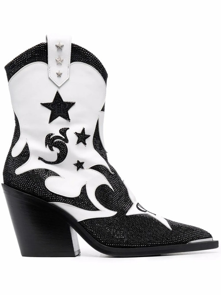  Philipp Plein Strass Mid-heel Cowboy Boots - Black 