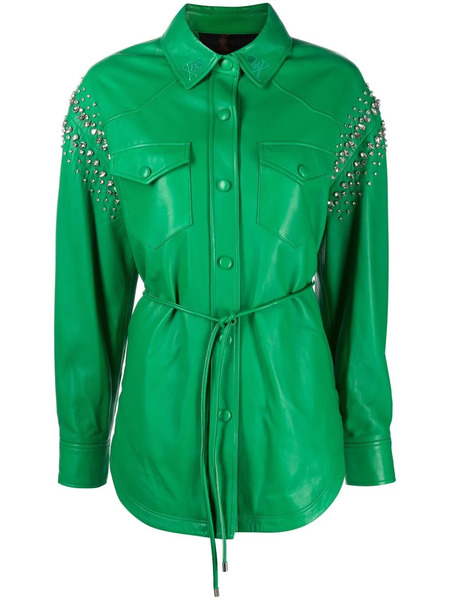  Philipp Plein Stud-embellished Leather Shirt - Green 