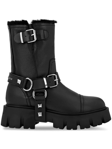  Philipp Plein Studded Ankle Leather Boots - Black 
