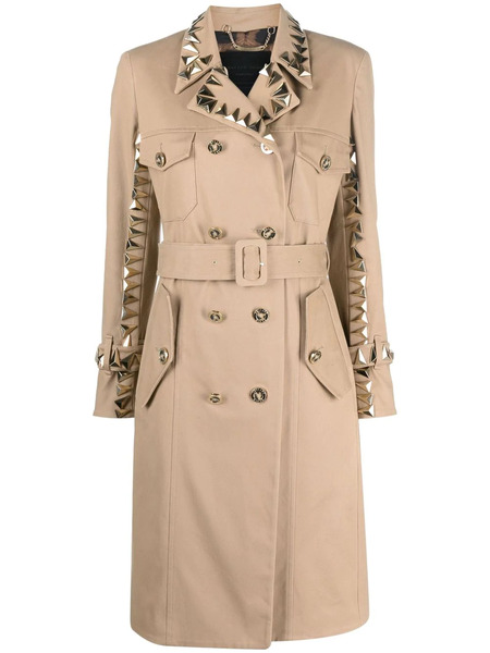  Philipp Plein Studded Belted Trench Coat - Neutrals 