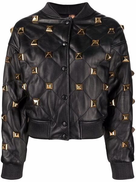  Philipp Plein Studded Quilted Bomber Jacket - Black 