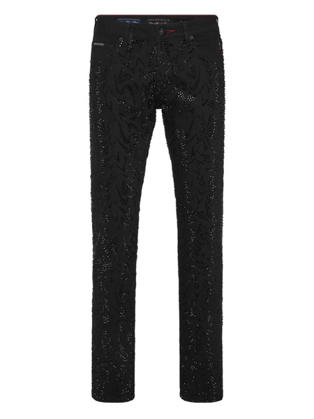  Philipp Plein Super Straight Cut Strass Jeans - Black 