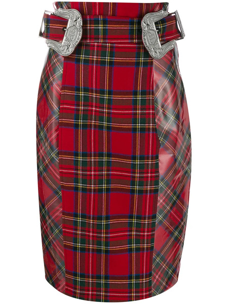  Philipp Plein Tartan Pencil Skirt - Red 