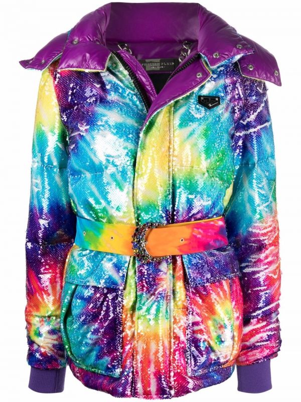  Philipp Plein Tie-dye Print Padded Coat - Blue 