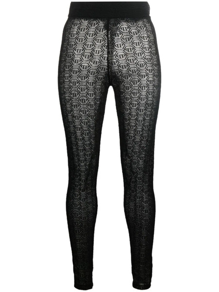  Philipp Plein Tulle Monogram Leggings - Black 