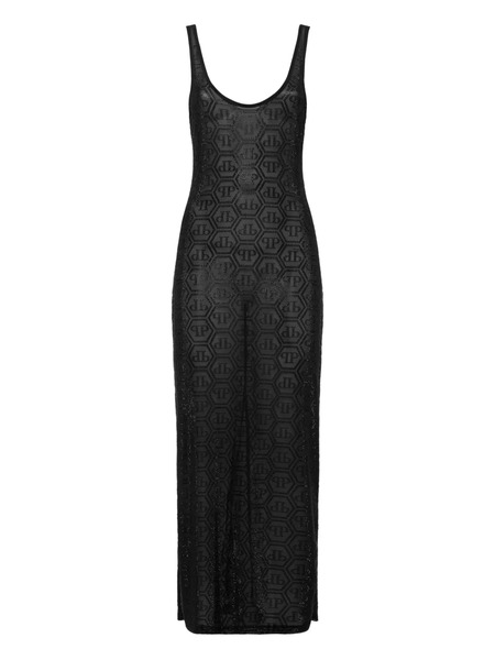  Philipp Plein Tulle Monogram Strass Midi Dress - Black 
