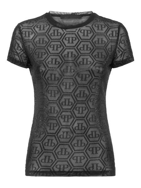  Philipp Plein Tulle Monogram Strass T-shirt - Black 