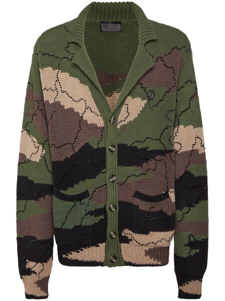  Philipp Plein V-neck Intarsia-knitted Cardigan - Green 