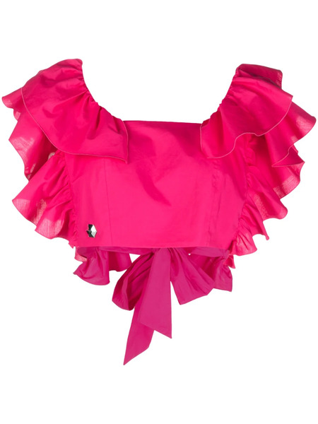  Philipp Plein Volant Ruffled Cropped Top - Pink 