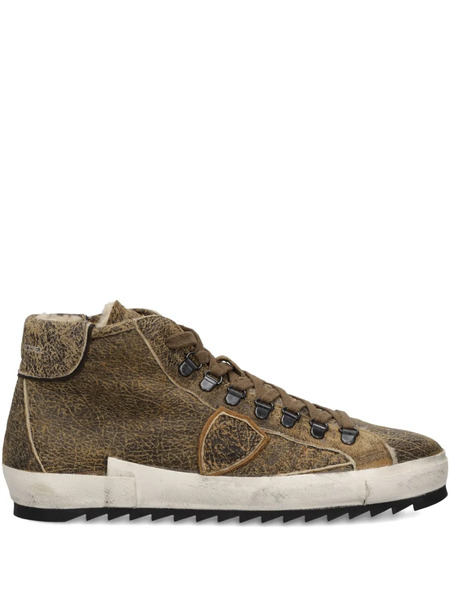  Philippe Model Paris Prsx Distressed Leather High-top Sneakers - Brown 