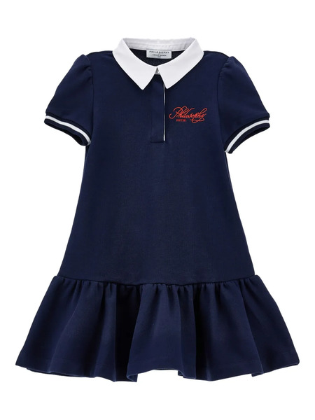  Philosophy Di Lorenzo Serafini Kids Embroidered-logo Polo Dress - Blue 