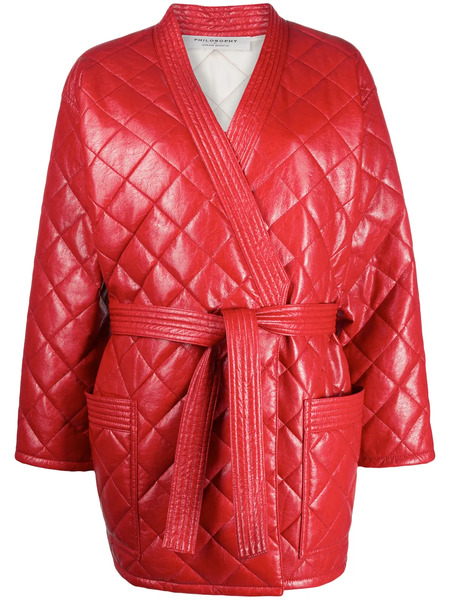  Philosophy Di Lorenzo Serafini Quilted Front Tie Coat - Red 