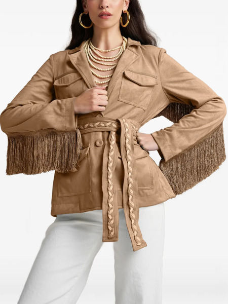  Pho Firenze Fringed Belted Jacket - Brown 