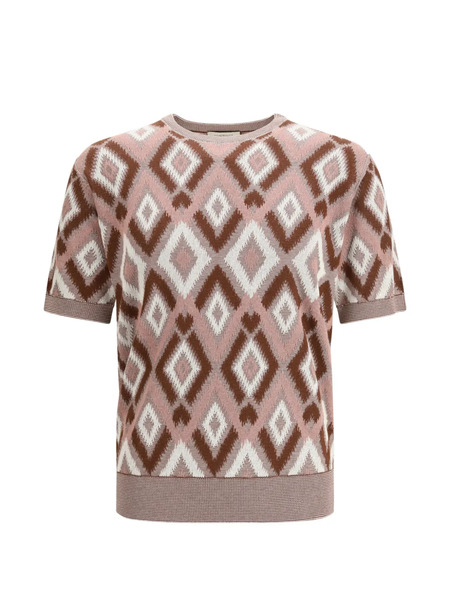 Piacenza Cashmere Patterned Short-sleeve Sweater - Pink 