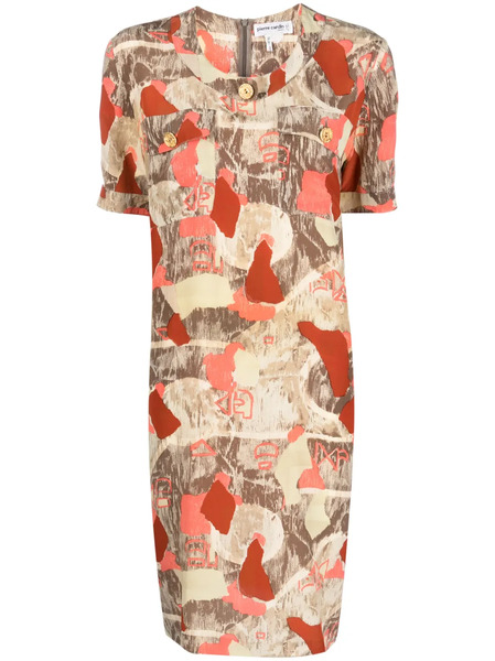  Pierre Cardin Pre-owned 1980s Abstract Print Short-sleeved Silk Dress - Brown 