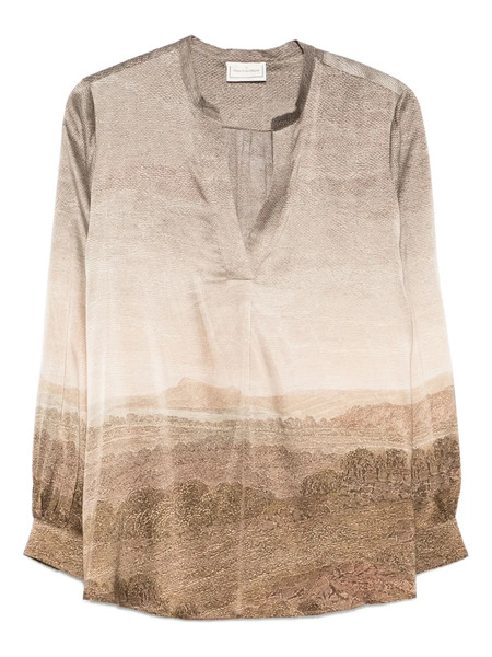  Pierre-louis Mascia Adastrgum Landscape-print Silk Top - Brown 