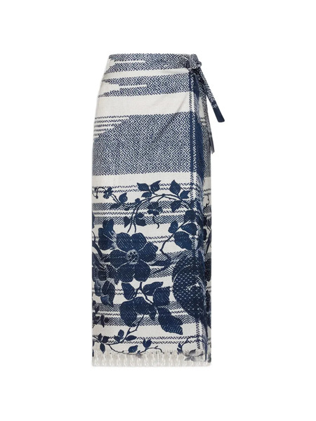  Pierre-louis Mascia Aloe Fringed Floral Wrap Midi Skirt - Blue 