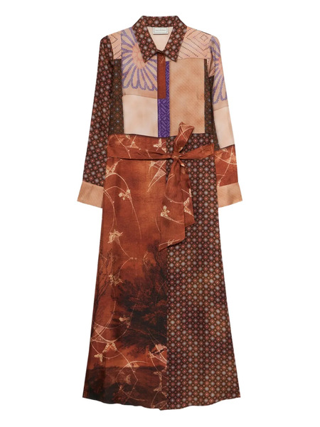  Pierre-louis Mascia Aloe Patchwork Belted Dress - Brown 