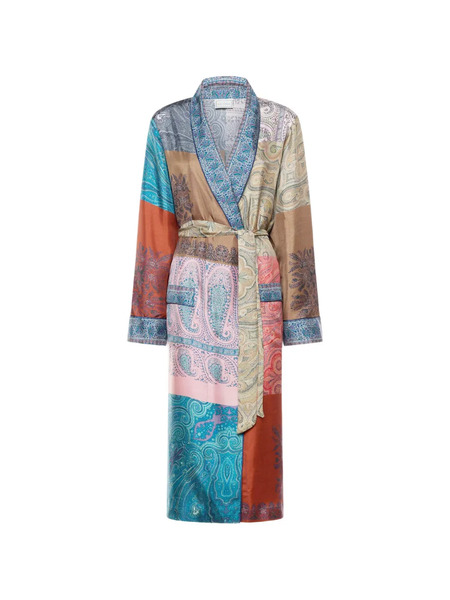  Pierre-louis Mascia Aloe Patchwork-print Silk Coat - Blue 
