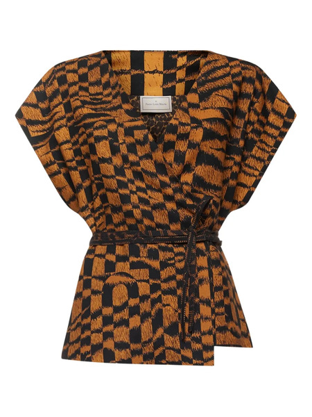  Pierre-louis Mascia Geometric-print Wrap Top - Brown 