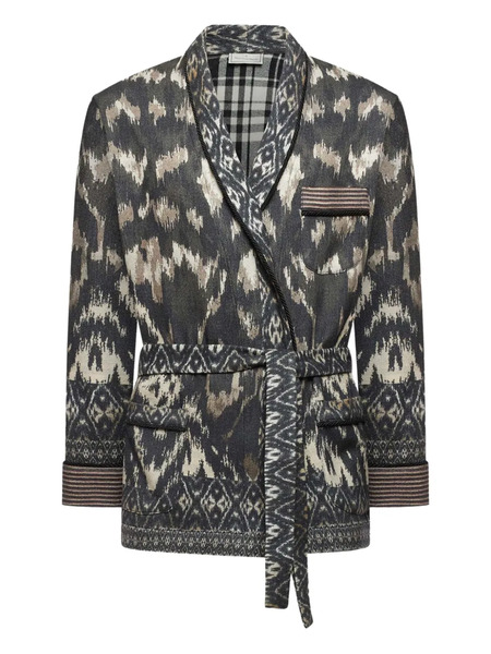  Pierre-louis Mascia Ikat-pattern Belted Jacket - Black 