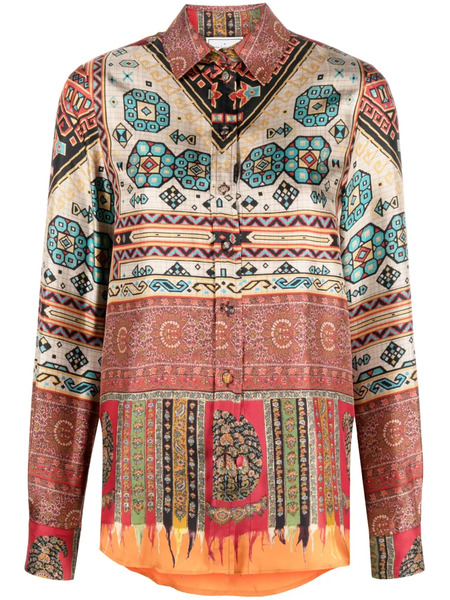  Pierre-louis Mascia Mix-print Silk Shirt - Neutrals 