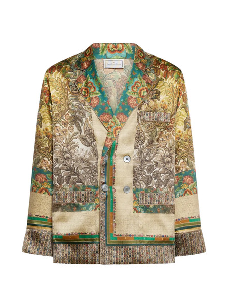  Pierre-louis Mascia Mutka Floral-print Double-breasted Silk Jacket - Neutrals 