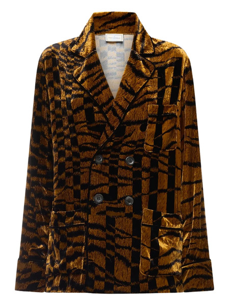  Pierre-louis Mascia Tiger-print Double-breasted Jacket - Brown 