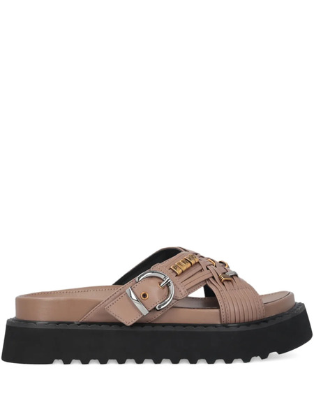  Pinko Buckled Leather Sandals - Neutrals 