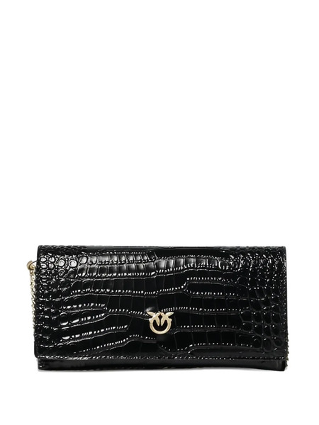  Pinko Chain Croc-effect Wallet - Black 