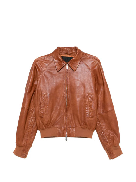  Pinko Collared Leather Jacket - Brown 
