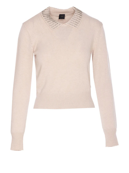 Pinko Crystal-collar Crewneck Sweater - Neutrals 